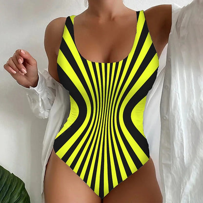 【S~6XL】Sexy rayas traje de baño de una sola pieza