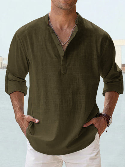 【S-5XL】Camisa de manga larga para hombre, material de algodón y lino.