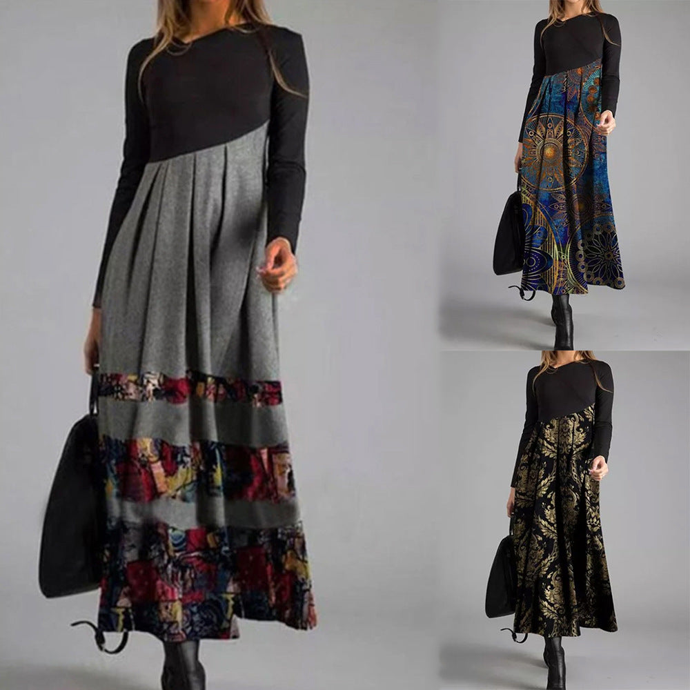 Nuevo vestido de otoño e invierno con cuello en V estampado-3834656