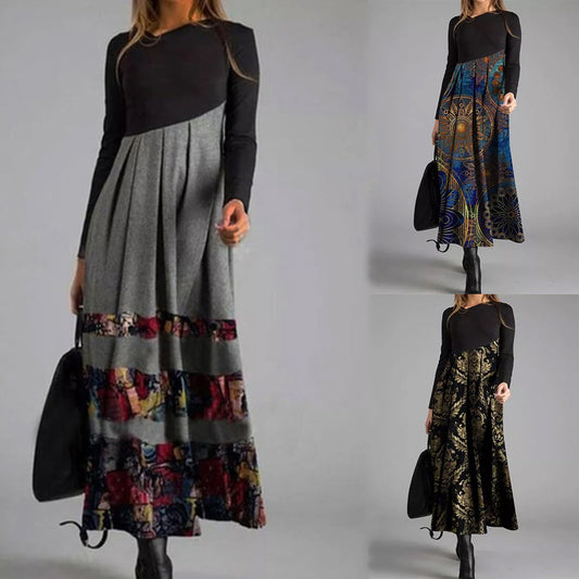 Nuevo vestido de otoño e invierno con cuello en V estampado-3834656