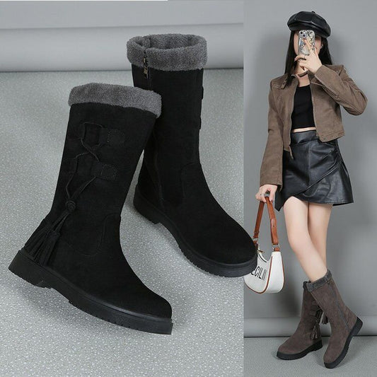 【35-43】2024 Botas casuales de invierno Botas de tacón bajo con cremallera de algodón para mujer_3861361
