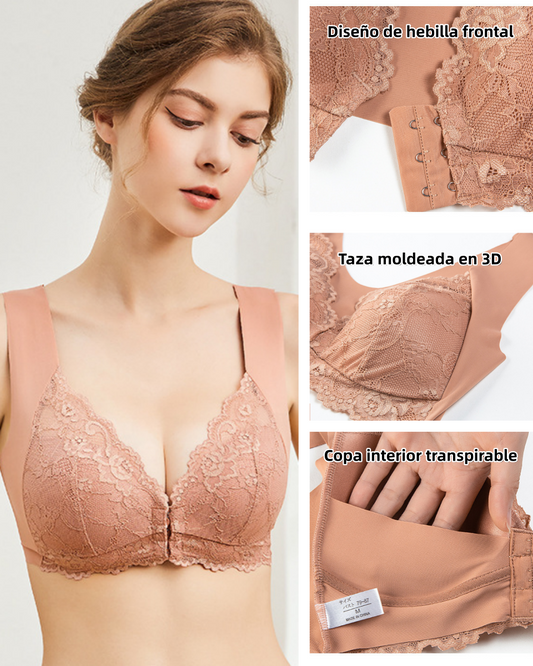 【3 piezas】Sujetador de talla grande con hebilla frontal, sexy, sin aro de acero, ropa interior con espalda hermosa