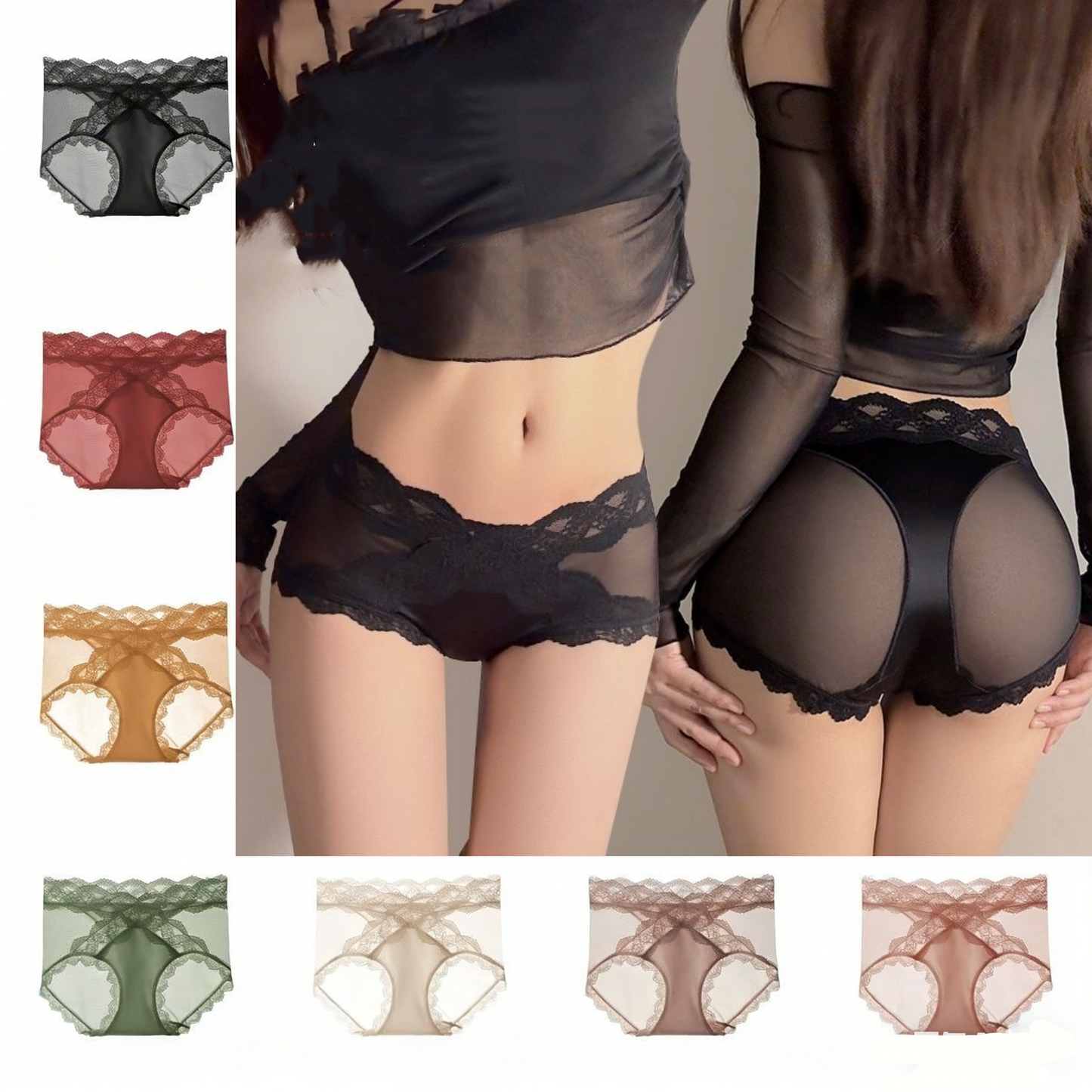 【6 pares】 Braguitas de encaje de talle alto que realzan las caderas