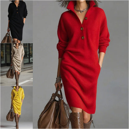 🔥🌷【Producto destacado】【Tallas S-3XL】✨🎉Nuevo vestido de punto con solapa, estilo europeo y americano-E