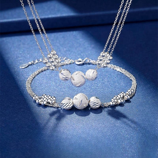 ✨【collar + pulsera】Juego de collar y bisutería con cuentas transfer grabadas en varias capas de plata._3841234