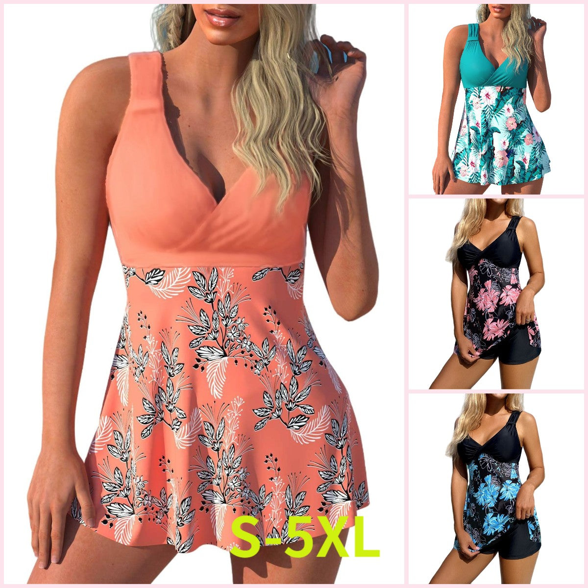 Conjunto de baño para mujer plus size con estampado, espalda descubierta y secado rápido