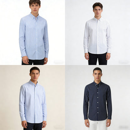 【Promo】Camisa de negocios a rayas de manga larga para hombre 【M-5XL】
