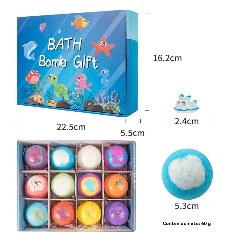 【12 piezas 40 euros】Juego de 12 bolas de sales de baño con forma de animales marinos (60 g cada una) para niños.