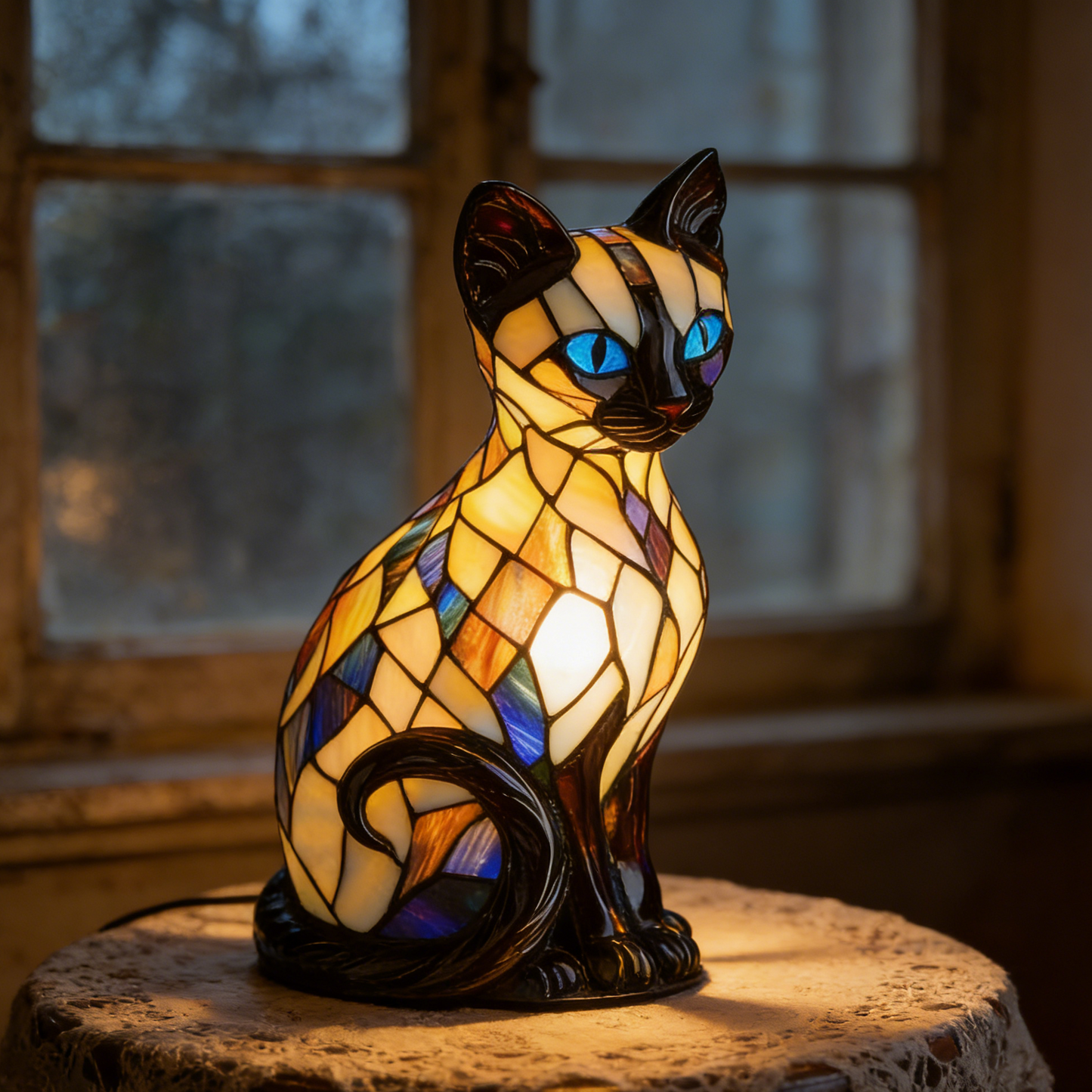 Lámpara de mesa con forma de gato y perro, una luz de noche retro, hecha de resina coloreada, con temática de gatos y perros.