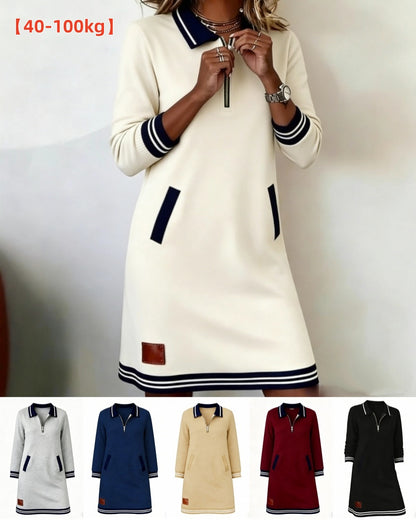 【40-100 kg】Nuevo conjunto casual de primavera, con cremallera, cuello, mangas largas y bolsillos con bloques de color.