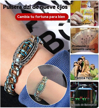 【Más vendido】Pulsera retro de plata 925, de seis cifras, turquesa, con mantras y cuentas transferibles