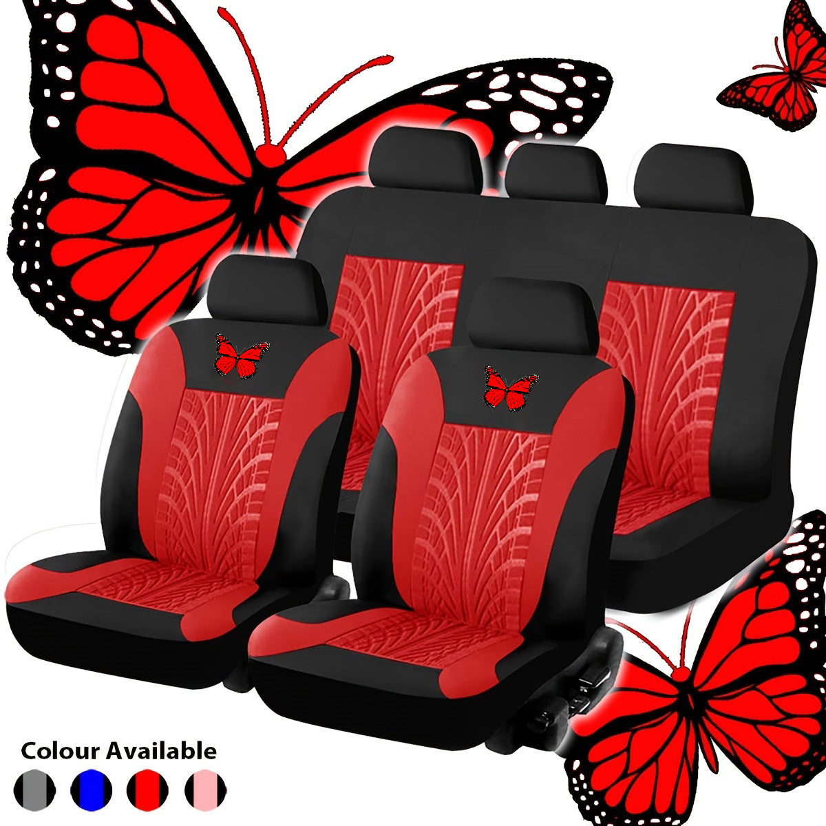 🦋 Juego de fundas para asientos de coche bordadas con mariposa roja universal_3874032