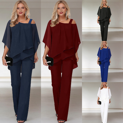 【50-120KG】Conjunto de dos piezas para mujer, conjunto de hombros descubiertos agradable para la piel【Top + Pantalones】