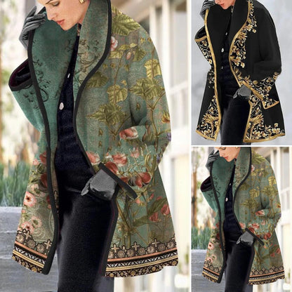 💐🧥【S-3XL】Fino abrigo de lana con solapas de estampado europeo y americano._3831025