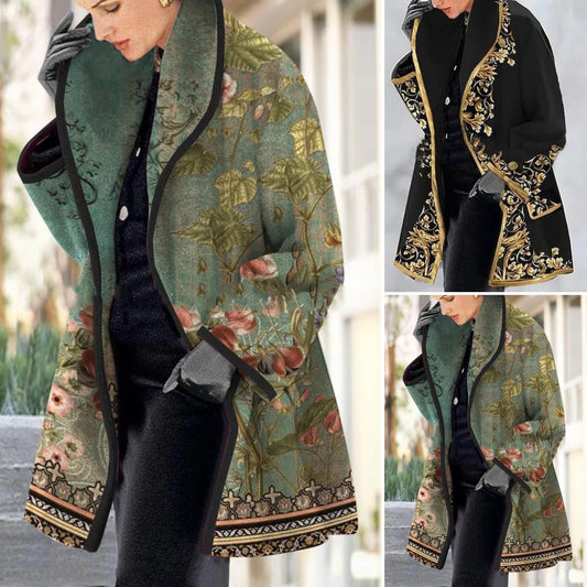 💐🧥【S-3XL】Fino abrigo de lana con solapas de estampado europeo y americano._3831025