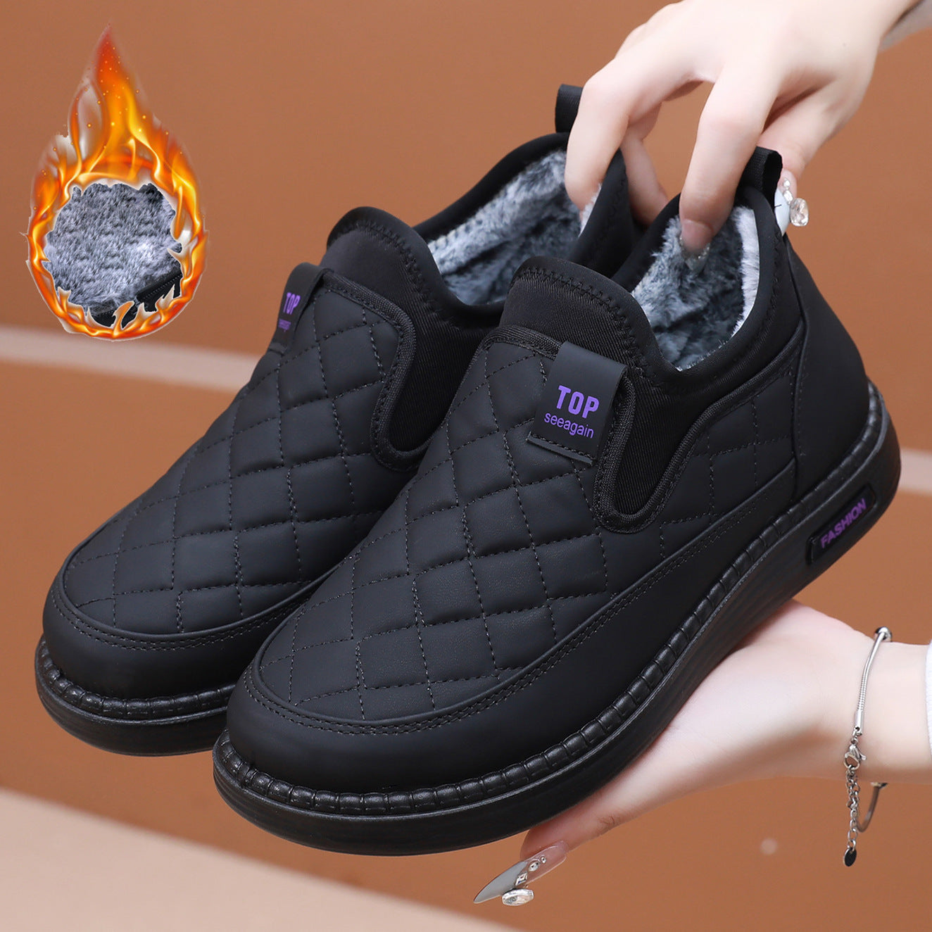 【36-41】 2024 nuevos zapatos de invierno impermeables de cuero de algodón más terciopelo y engrosamiento para mantener el calor y botas planas antideslizantes de un solo pie 3855736