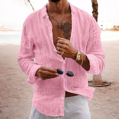 Camisa de hombre de algodón y lino con cuello doblado.【S-5XL】
