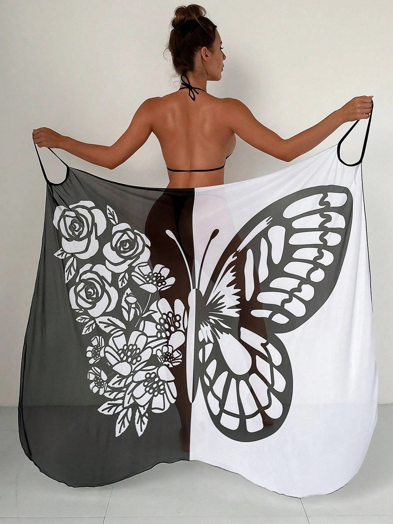 【Nuevo producto con descuento】Nuevo traje de baño playero de gasa con estampado de mariposas para mujer 2026