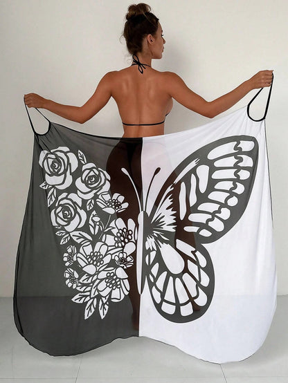 【Nuevo producto con descuento】Nuevo traje de baño playero de gasa con estampado de mariposas para mujer 2026