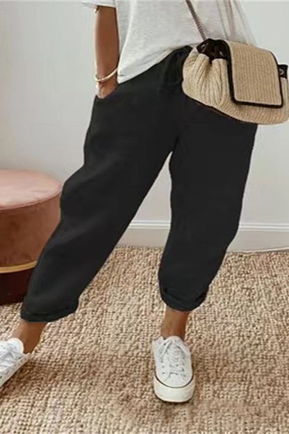 Pantalones casuales de algodón y lino para mujer