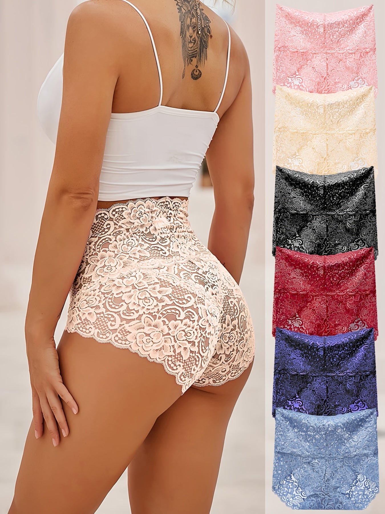[Conjunto de 6 piezas] Sujetador sexy de cintura alta con estampado para citas