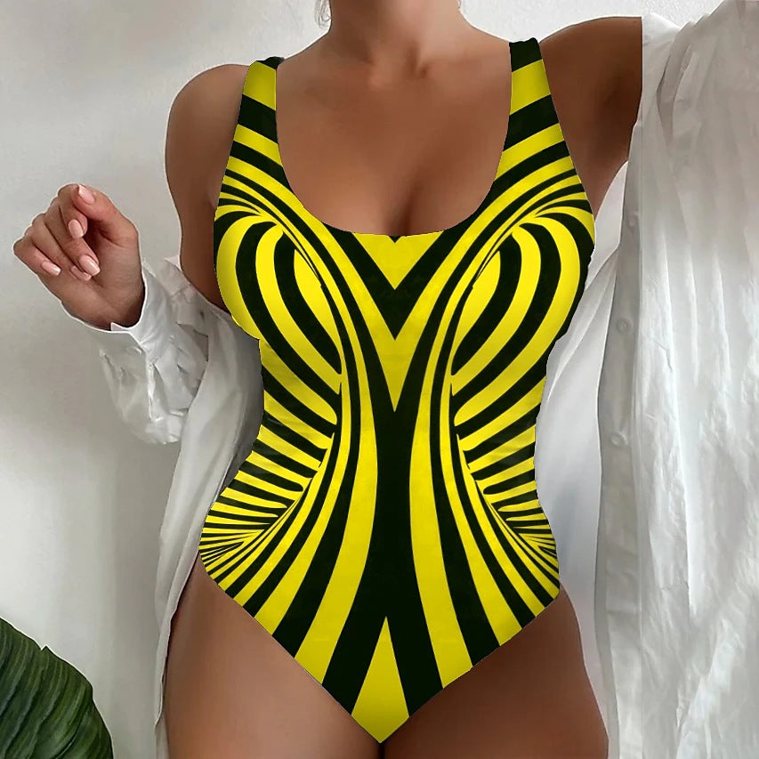 【S~6XL】Sexy rayas traje de baño de una sola pieza