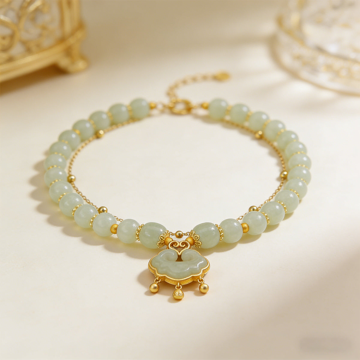 【Descuento】Nueva pulsera de jade hetiano en oro de 14 quilates