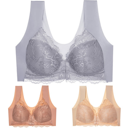 【3 piezas】Sujetador de talla grande con hebilla frontal, sexy, sin aro de acero, ropa interior con espalda hermosa