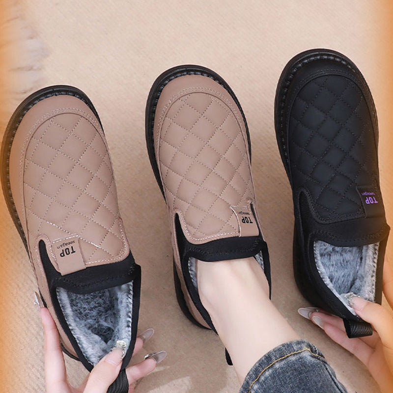 【36-41】 2024 nuevos zapatos de invierno impermeables de cuero de algodón más terciopelo y engrosamiento para mantener el calor y botas planas antideslizantes de un solo pie 3855736