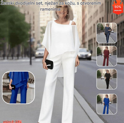 ⏳Ograničena ponuda⏳💖【Top + hlače】Elegantni ženski dvodijelni komplet s otkrivenim ramenima, nježan prema koži i prozračan
