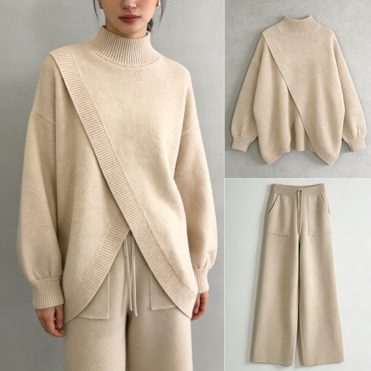 ¡Nueva llegada! Conjunto de dos piezas para mujer: jersey asimétrico + pantalones anchos. Corte holgado, tejido suave y ultra cómodo 👚 Envío gratis ✨