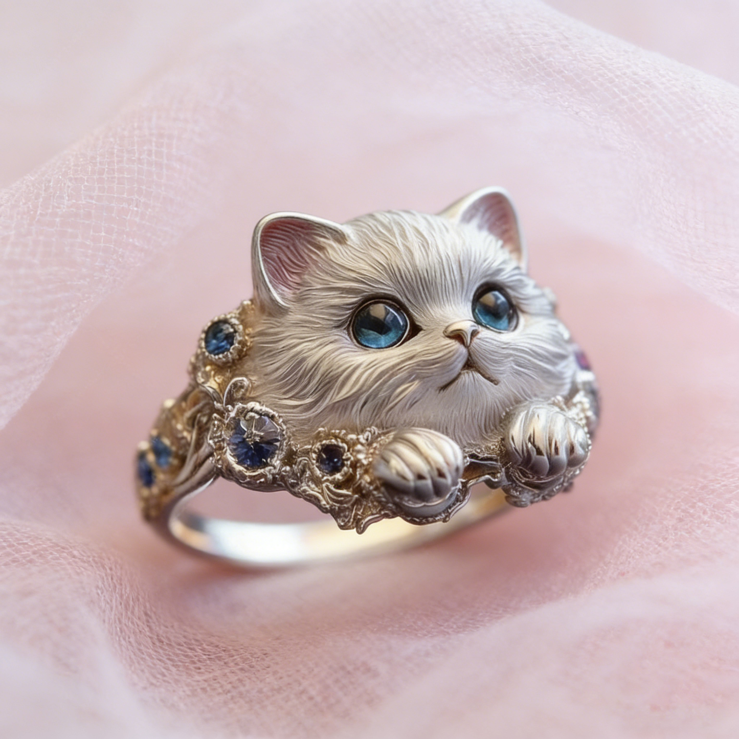 【Compra 1 y llévate 1 gratis】sencillo y elegante anillo de gatito de plata 925 con diamantes