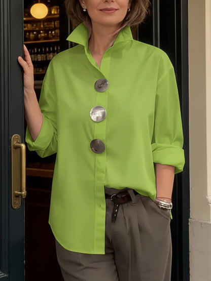 【Oferta por tiempo limitado】【Novedad 2026】Elegante y con estilo, Camisa de mujer de algodón y lino, cuello mao, botones metálicos