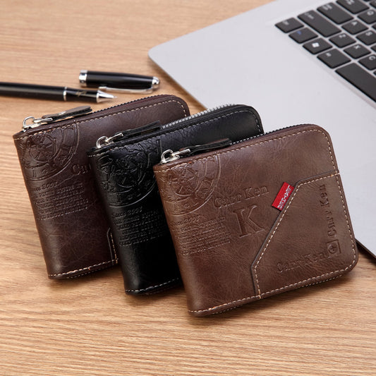 【Compre uno y llévese otro gratis】 Billetera con cremallera de estilo retro para hombre, figura pequeña gran capacidad_3866562