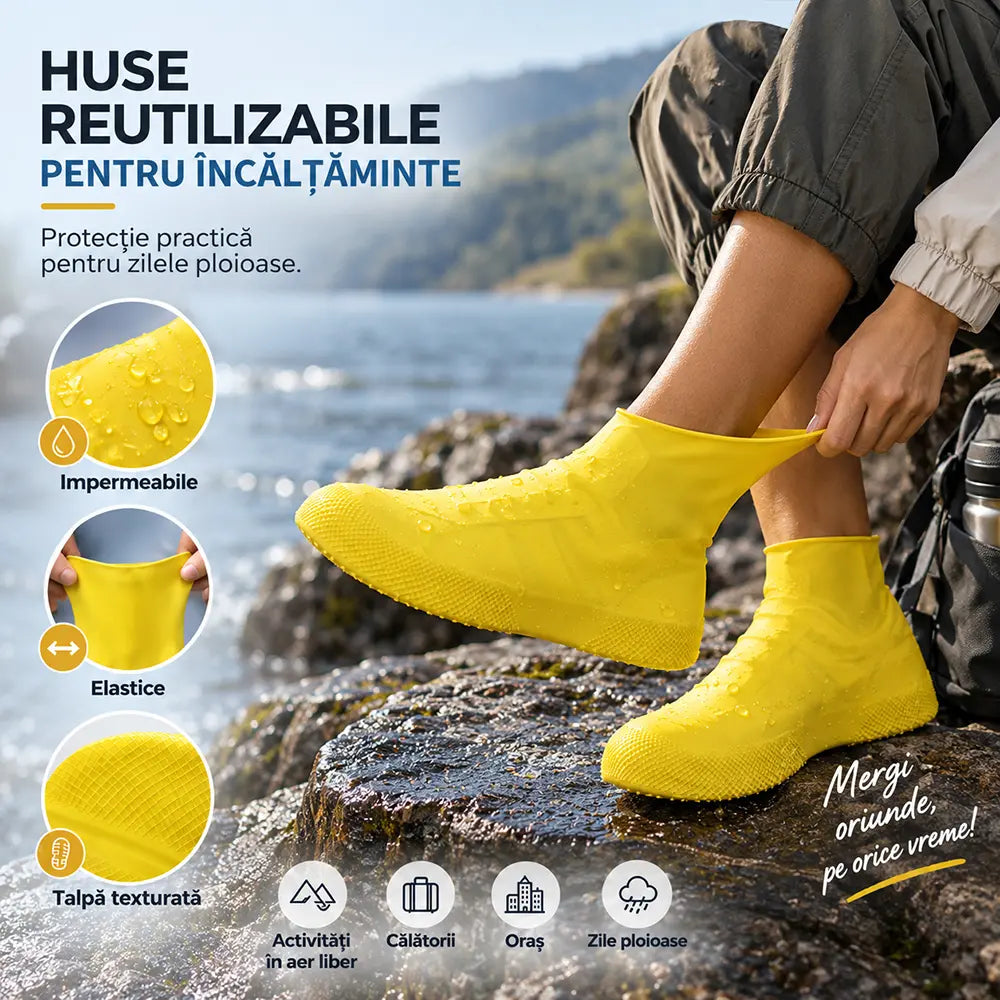 🌧️ Huse Impermeabile și Antiderapante din Latex (1+1 GRATIS) - Protejează Încălțămintea, Reutilizabile și Pliabile!