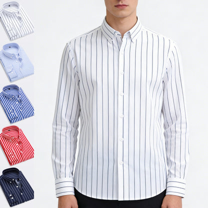 【Promo】Camisa de negocios a rayas de manga larga para hombre 【M-5XL】