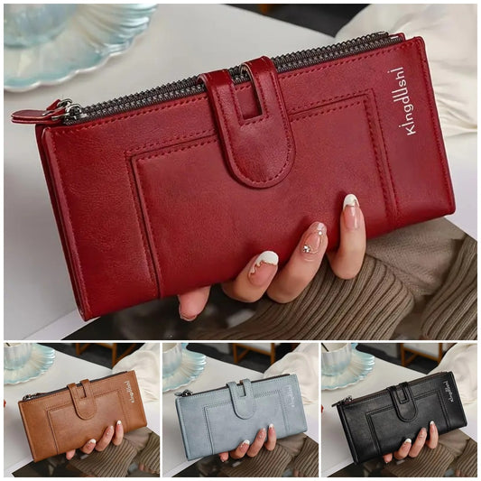 💰【Compra 1 y obten 1 gratis】Cartera vintage de piel auténtica con doble cremallera y ranura para múltiples tarjetas para mujer_3844304