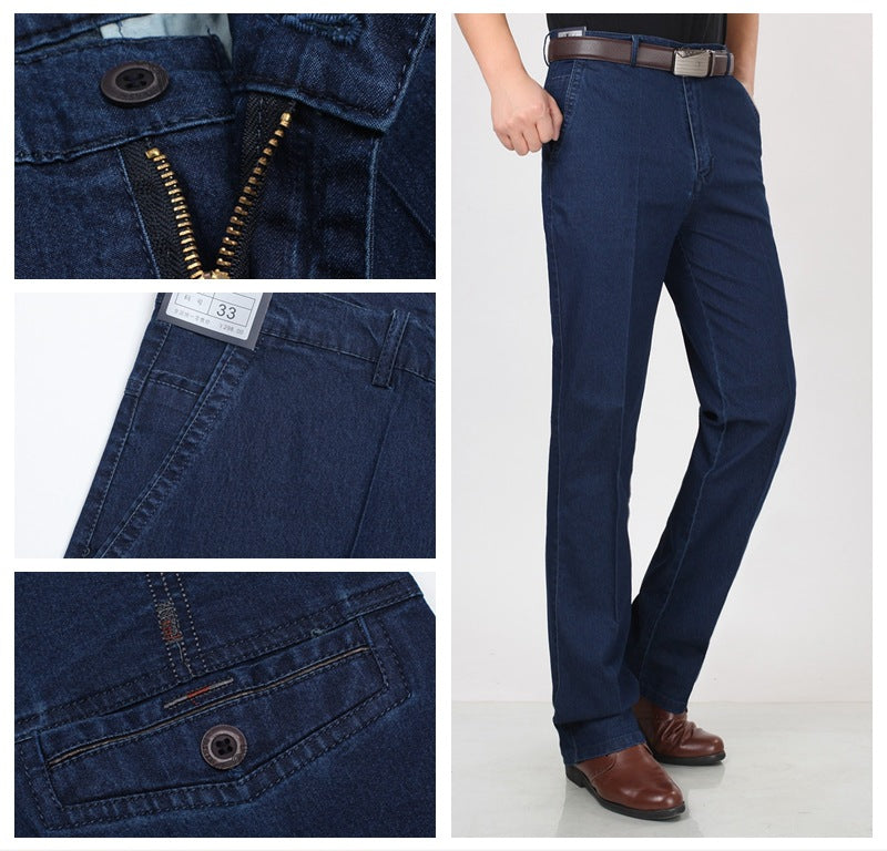 Jeans elásticos de alta calidad para hombre, diseño fino, suelto, de pierna recta, transpirables y cómodos.