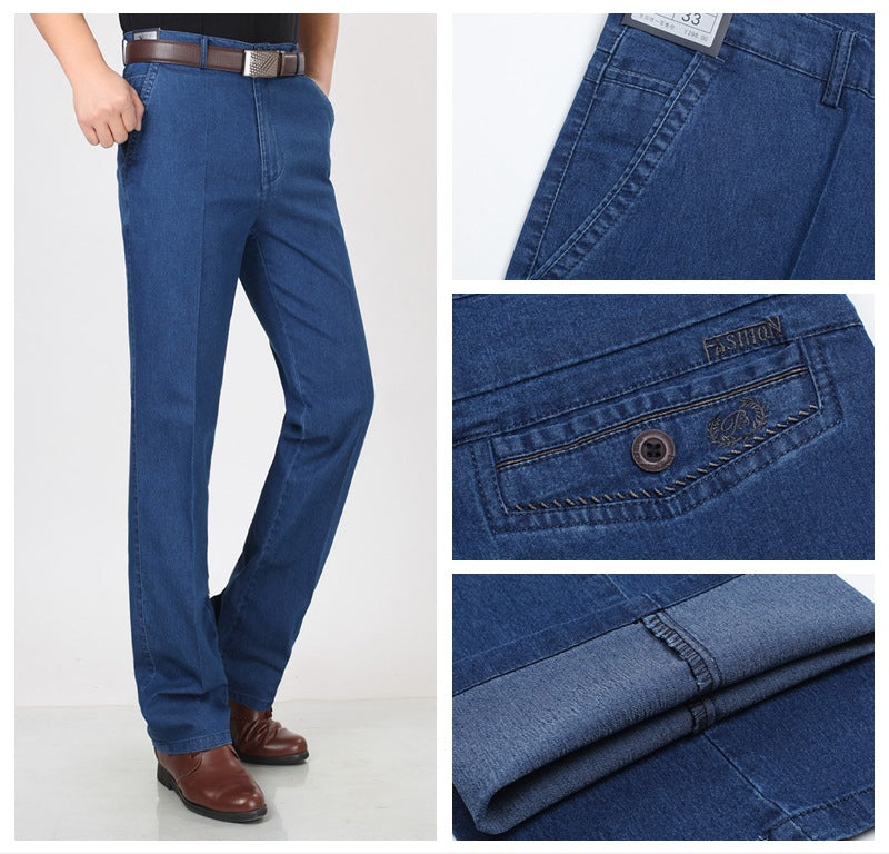 Jeans elásticos de alta calidad para hombre, diseño fino, suelto, de pierna recta, transpirables y cómodos.
