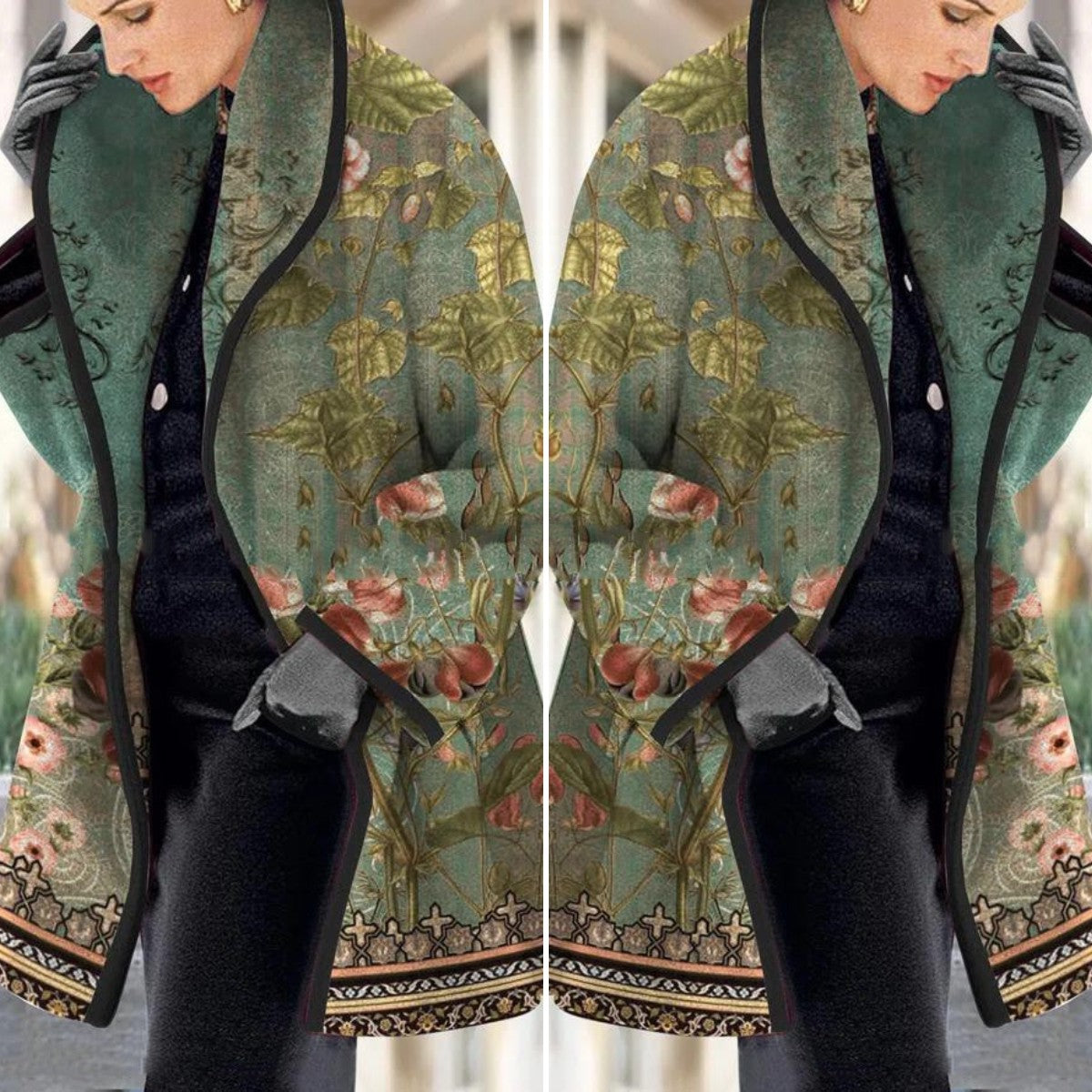 💐🧥【S-3XL】Fino abrigo de lana con solapas de estampado europeo y americano._3831025