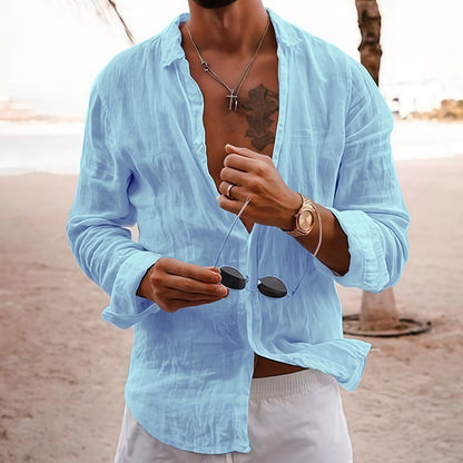 Camisa de hombre de algodón y lino con cuello doblado.【S-5XL】