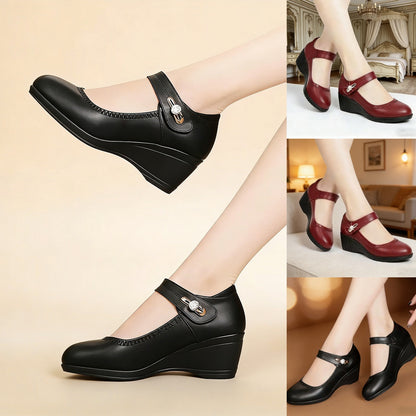 【35-41】Zapatos de piel suave con suela blanda y tacón de cuña antideslizantes para madres