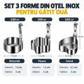 🍳 Set 3 Forme din Oțel Inoxidabil Al alimentar pentru Ouă Fierte – Micul Dejun Perfect și Amuzant! Fără Lipire, Mânere Anti-Opărire (Inimă, Florcică, Cerd)