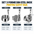 🍳 Set 3 Forme din Oțel Inoxidabil Al alimentar pentru Ouă Fierte – Micul Dejun Perfect și Amuzant! Fără Lipire, Mânere Anti-Opărire (Inimă, Florcică, Cerd)
