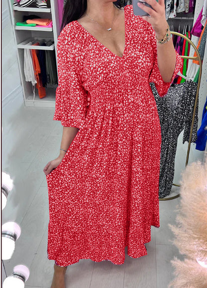 🔥【S-5XL】2026 Hot New Plus Size Vestido con cuello en V y cuello floral