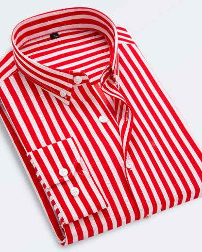【Promo】Camisa de negocios a rayas de manga larga para hombre 【M-5XL】