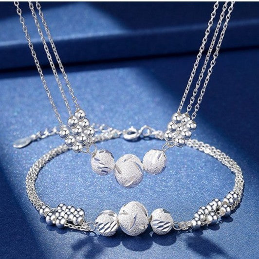 ✨【collar + pulsera】Juego de collar y bisutería con cuentas transfer grabadas en varias capas de plata._3841234