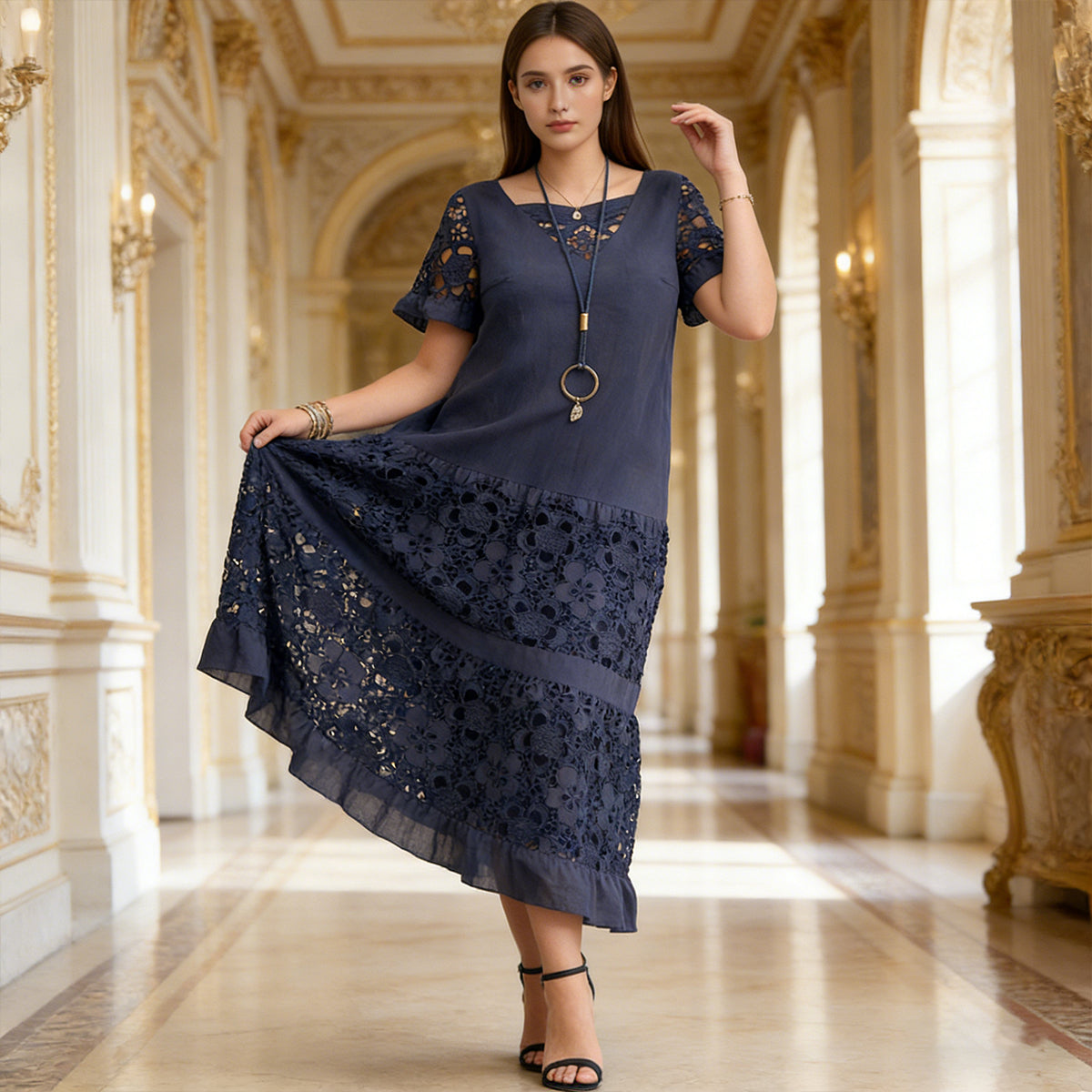 【S-5XL】2026 Nuevo vestido elegante de encaje hueco de moda, casual y versátil