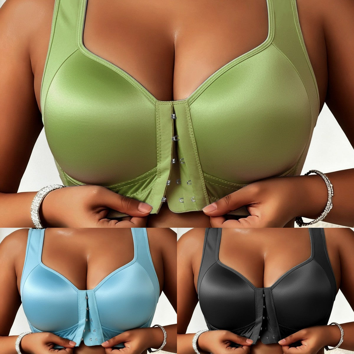 😍👙【Paquete de 3 piezas】【40-100 kg】Sujetador de mujer sin aros con cierre frontal