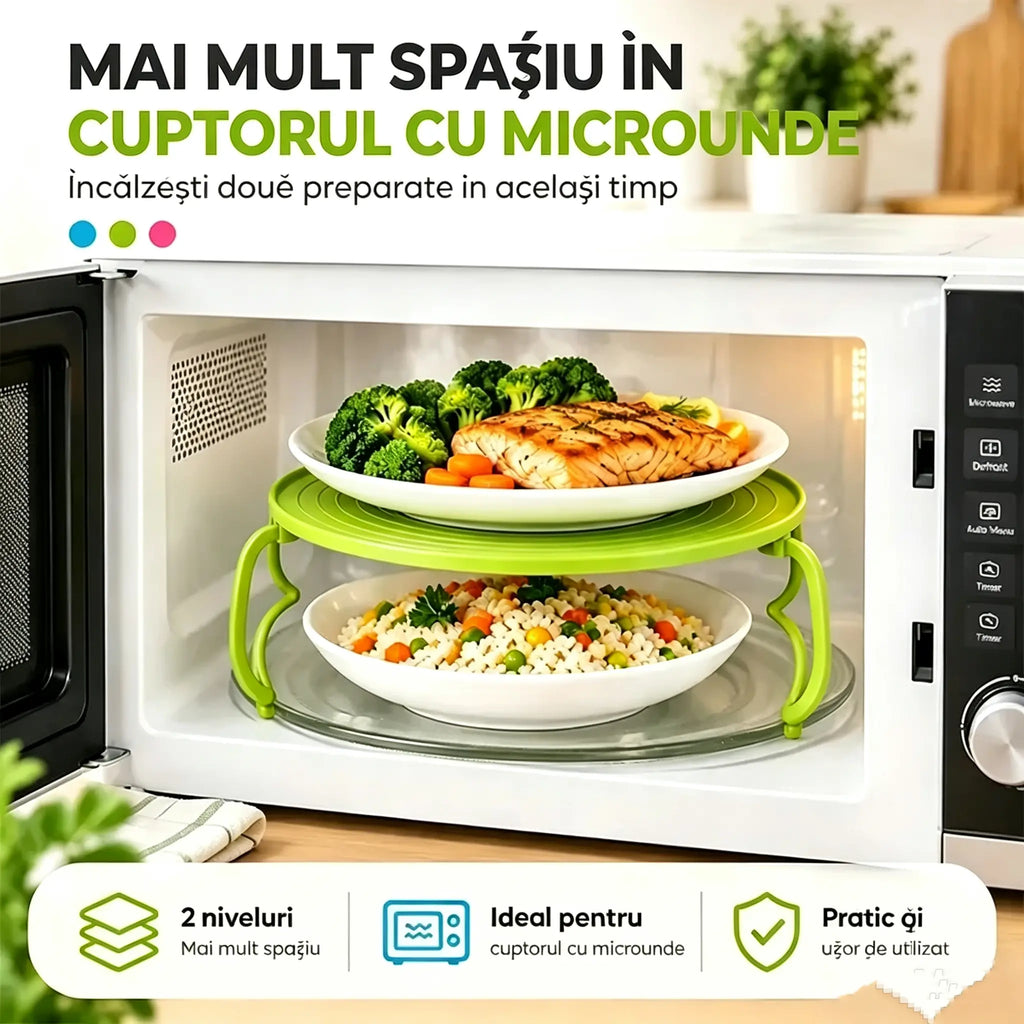 🍽️【Cumpără unul, primești unul gratis!】✨ Suport stivuibil pentru gătit la aburi în cuptorul cu microunde – Tava cu două straturi cu funcție de izolare termică, multifuncțională și care economisește spațiu 🥘